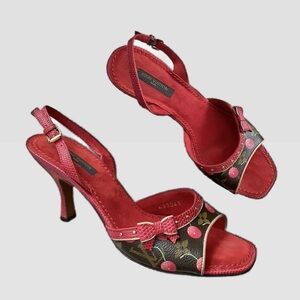 Original Louis Vuitton Murakami Monogram cherry Cerise Lizard Bow Slingback 38